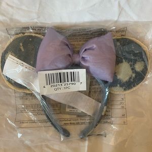 Disney Parks Minnie Mouse Blue Distressed Denim Bleach Purple Bow Ears Headband